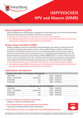 Impfwochen HPV und Masern (MMR) vom 18. - 25. März 2023