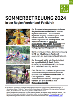 Sommerbetreuung 2024 in der Region Vorderland-Feldkirch